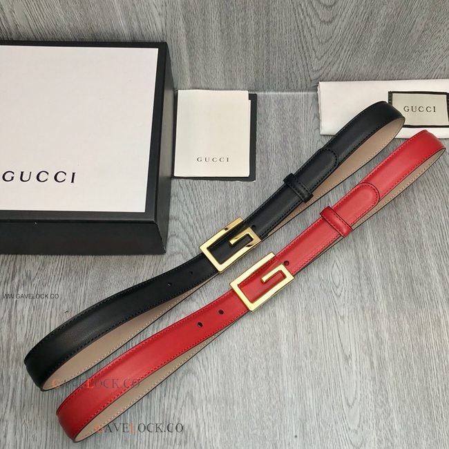 Gucci Slim Black Leather Belt Interlocking Buckle For Women